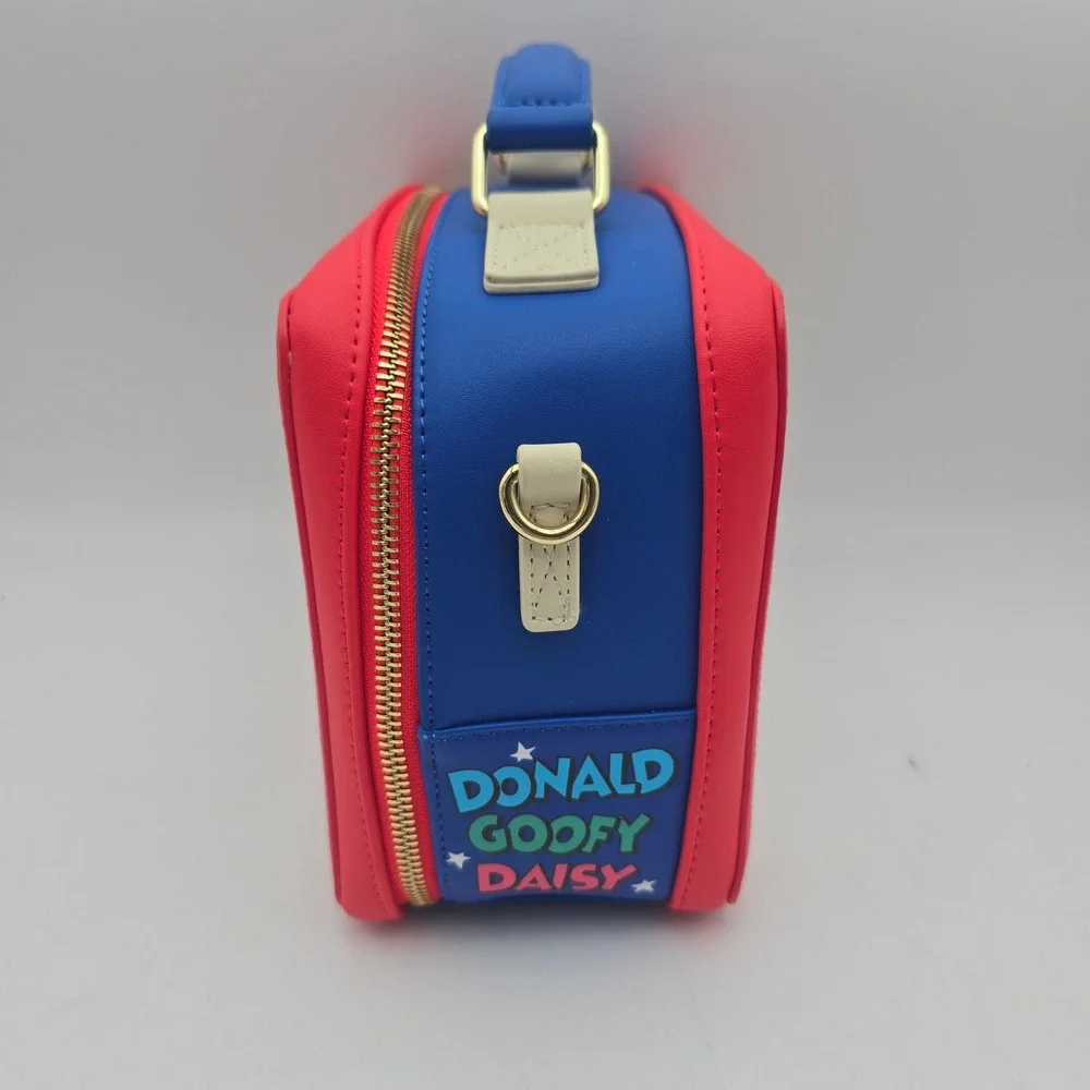 Loungefly Disney Mickey Minnie Pluto Lunch Box Crossbody Bag Red Blue Strap